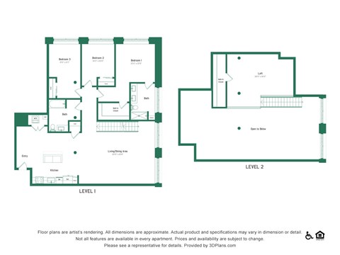 Floor plan for 3 beds, 2 baths, 2065 sqft